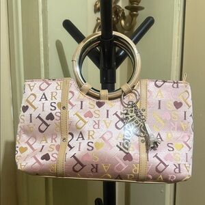 Pink Paris Print Handbag